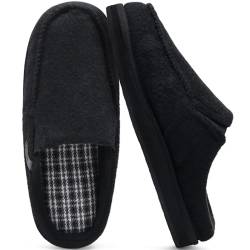 ONCAI Hausschuhe Herren mit Orthopädische Arch Support, Komfort Baumwolle Memory Foam Plantar Fasciitis Haus Hausschuhe Warme Clogs Indoor Outdoor Rutschfest Gummisohle Filz Schwarz Größe 45 von ONCAI