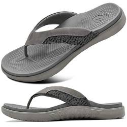 ONCAI Herren Flip Flops Sommer Sport Dusch Schwimmbad Strand Männer Zehentrenner Sandalen Badelatschen Mit Orthopädie Arch Support Gummifußbett Grau Größe 40 von ONCAI