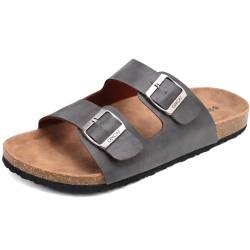 ONCAI Herren-Hausschuhe-Pantoletten-Schlappen-Sommerschuhe Flache Sandalen schieben und Sommer Drinnen und Draußen Kork-Sandalen Mit Verstellbarer Rieme Grau EU Größe 45 von ONCAI