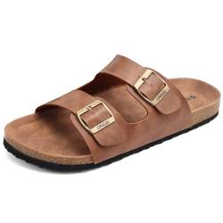 ONCAI Herren-Hausschuhe-Pantoletten-Schlappen-Sommerschuhe Flache Sandalen schieben und Sommer Drinnen und Draußen Kork-Sandalen Mit Verstellbarer Rieme Khaki EU Größe 40 von ONCAI