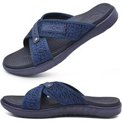 ONCAI Herren Pantoletten Bequem Unterstützung Leicht Atmungsaktiv Kreuz Schieben Dick Kissen Strand Sommer Sandalen für den Innenbereich Blau Größe 43.5 von ONCAI