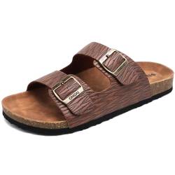 ONCAI Pantoletten Herren,Kork Hausschuhe Flache Sommerstrand Schlappen Drinnen und Draußen Sandalen Mit Verstellbarer Rieme Holzmaserung Khaki EU 46 von ONCAI