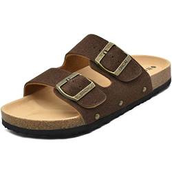 ONCAI Sandalen Damen Kork-Fußbett Pantoletten Damen Flach Rutschfest Sommer Badelatschen Mit Verstellbarer Rieme Braun Größe 38.5 von ONCAI