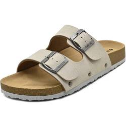 ONCAI Sandalen Damen Kork-Fußbett Pantoletten Damen Flach Rutschfest Sommer Badelatschen Mit Verstellbarer Rieme Elfenbein Weiß Größe 38.5 von ONCAI