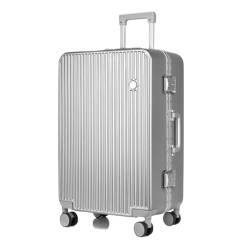 ONCALZNCA Koffer Neuer Hartschalenkoffer mit Aluminiumrahmen, 20-Zoll-Boarding-Koffer, Lang- und Kurzstrecken-Trolley Suitcase (Color : Silver, Size : 24in) von ONCALZNCA