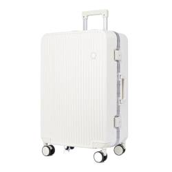ONCALZNCA Koffer Neuer Hartschalenkoffer mit Aluminiumrahmen, 20-Zoll-Boarding-Koffer, Lang- und Kurzstrecken-Trolley Suitcase (Color : White, Size : 20in) von ONCALZNCA