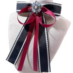 Damen Brosche mit Fliege Perle Strass Doppelschicht Shirt Fliege weibliche dekorative Brosche für Party Hochzeit (Farbe : Black_One size) von ONDIAN