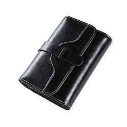 Damen Geldbörse Kurze Trifold-Geldbörse for Damen mit Schnalle Vintage Oil Wax Wallet Geldbörse Damen Klein (Farbe : Black, Size : 9x3x13cm) von ONDIAN