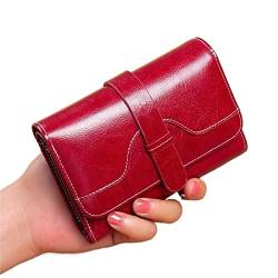 Damen Geldbörse Kurze Trifold-Geldbörse for Damen mit Schnalle Vintage Oil Wax Wallet Geldbörse Damen Klein (Farbe : rot, Size : 9x3x13cm) von ONDIAN