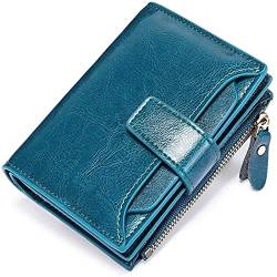 Damen Geldbörse Vintage Oil Wax Leather Wallet Kurzer Reißverschluss Damen Geldbörse Geldbörse Damen Klein (Farbe : Blau, Size : 10x13x3cm) von ONDIAN