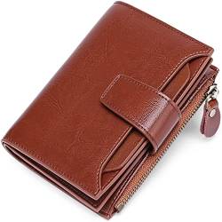 Damen Geldbörse Vintage Oil Wax Leather Wallet Kurzer Reißverschluss Damen Geldbörse Geldbörse Damen Klein (Farbe : Braun, Size : 10x13x3cm) von ONDIAN