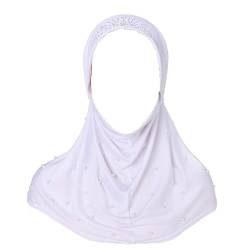 Damen Turbanmütze Besetzte Perlen-Wickelmütze, Hijab-Untermütze, Stirnband, Schal-Mütze Kopftuch für Frauen (Farbe : Weiß, Size : One Size) von ONDIAN