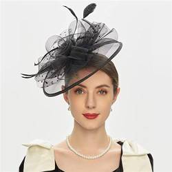 Fascinator Hut Vintage Mesh Haar Prom Feder Kopfschmuck Haarbänder Haar zur Teeparty (Farbe : Black, Size : One Size) von ONDIAN