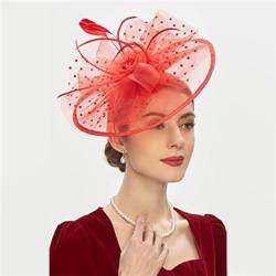 Fascinator Hut Vintage Mesh Haar Prom Feder Kopfschmuck Haarbänder Haar zur Teeparty (Farbe : rot, Size : One Size) von ONDIAN