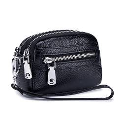 Geldbörse für Damen Mini-Tasche for Damen, doppelter Reißverschluss, multifunktionale Handtasche, Münztasche Kleine Damengeldbörse (Farbe : Black, Size : 14x4.5x9cm) von ONDIAN
