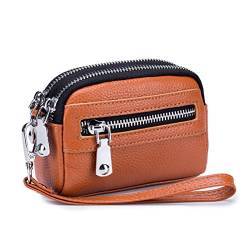 Geldbörse für Damen Mini-Tasche for Damen, doppelter Reißverschluss, multifunktionale Handtasche, Münztasche Kleine Damengeldbörse (Farbe : Khaki, Size : 14x4.5x9cm) von ONDIAN
