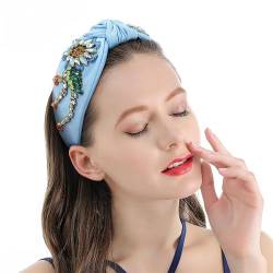 Haarreifen für Damen Blumenstoff-Haarband mit Schleife und breitem Rand Stirnbänder (Farbe : Blau, Size : One Size) von ONDIAN
