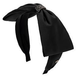 Haarreifen für Damen Französischer Stil mit Schleife und Diamant-Haarband, Knotenhaar Stirnbänder (Farbe : Black, Size : 16x15.5cm) von ONDIAN