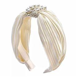 Haarreifen für Damen Perlenschleife, hohes Totenkopf-Haarband, täglicher Kopfschmuck Stirnbänder (Farbe : Weiß, Size : 16x3cm) von ONDIAN