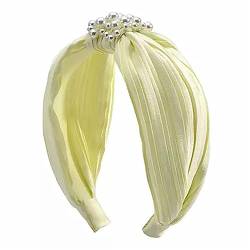 Haarreifen für Damen Perlenschleife, hohes Totenkopf-Haarband, täglicher Kopfschmuck Stirnbänder (Farbe : Yellow Green, Size : 16x3cm) von ONDIAN