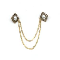 Kragennadeln für Herren Herren Brosche Vintage Anzug Kette Perlenkragen Pin Hemd Anstecknadel Geschäftshochzeit (Farbe : Gold, Size : 20cm) von ONDIAN