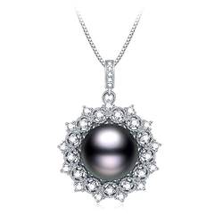 ONDIAN 11–12 mm schwarze Tahiti-Perlen-Anhänger-Halskette, Südsee-Zucht-Solitär-Perlen-Halskette und Zirkonia-Anhänger-Halskette für Frauen von ONDIAN