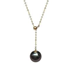 ONDIAN 18 Karat 10–11 mm runde schwarze Tahiti-Perlen-Anhänger-Halskette mit massiven Ketten für Frauen, Ehefrauen und Mädchen von ONDIAN