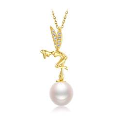 ONDIAN 18 Karat Diamant-Perlen-Anhänger, weiblich, modische Wildelf-Anhänger-Halskette, Perfekter Geburtstag, Weihnachten für Frauen von ONDIAN