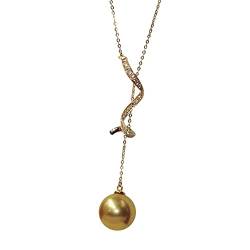 ONDIAN 18 Karat Perlenkette mit Anhänger, natürliches Meerwasser, modischer Perlenschmuck mit verstellbarer Kette, Hochzeitsgeschenk für Frauen und Mädchen von ONDIAN
