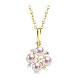 ONDIAN 18 Karat runde 4-teilige Perlenkette mit Diamant-Anhänger, 925er-Sterlingkette, Geburtstagsgeschenke für Frauen, Ehefrau, Freundin, Mutter von ONDIAN
