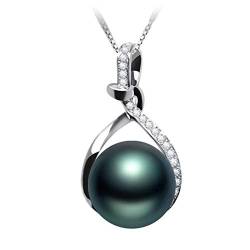 ONDIAN 18 Karat schwarze Perlen-Anhänger-Halskette, Tahiti-Südsee-Zuchtperlen, 10–11 mm Perlen-Halskette mit 45,7 cm langer 925er-Kette, Schmuck, Geschenke für Frauen von ONDIAN