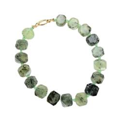 ONDIAN 19" natürliche facettierte grüne Prehnit-Echtstein-Rechteck-Halskette von ONDIAN