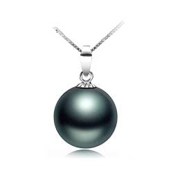 ONDIAN 9,5–10 mm schwarze Meerwasser-Tahiti-Perlen-Anhänger-Halskette für Damen, 18 Karat Schmuck, Geschenk für Freundin von ONDIAN