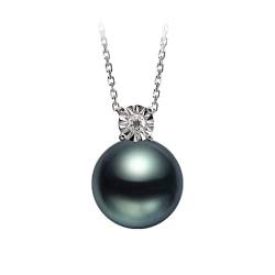 ONDIAN Anhänger aus 18 Karat natürlicher schwarzer Perle, 9–10 mm, echte Tahiti-Zuchtperlen, Diamant-Anhänger für Damen mit Kette aus 925er Sterlingsilber von ONDIAN