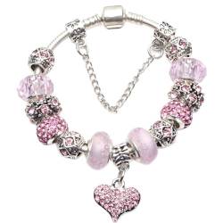 ONDIAN Armbänder für Damen Damenschmuck versilbert DIY Kristall Damen Armband Pink Love Tanabata für Geburtstag (Farbe : Rosa, Size : 16cm) von ONDIAN
