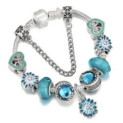ONDIAN Armbänder für Damen Eisblaues Gänseblümchen-Blumen-Damen-Armband überzogenes altes silbernes Armband für Geburtstag (Farbe : Blau, Size : 17cm) von ONDIAN