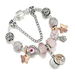 ONDIAN Armbänder für Damen Rosa Perlen der Frauen mit Goldanhängern DIY Damenarmband für Geburtstag (Farbe : Rosa, Size : 16cm) von ONDIAN