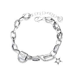 ONDIAN Armbänder für Damen S925 Sterling Silber Dicke Kette Hip-Hop Street Wind Tube Perlenkette für Geburtstag von ONDIAN