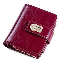 ONDIAN Damen Geldbörse Damen Geldbörse Kurz Leder Klappkartenhalter Multifunktionale Damen Geldbörse Geldbörse Damen Klein (Farbe : Wine red, Size : 9x3x12cm) von ONDIAN