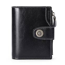 ONDIAN Damen Geldbörse Leder-Geldbörse, Kurze RFID-Schutz-Mode-Clutch mit Schnallen-Clutch Geldbörse Damen Klein (Farbe : Black, Size : 12.5x10x2.5cm) von ONDIAN