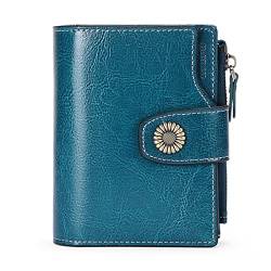 ONDIAN Damen Geldbörse Leder-Geldbörse, Kurze RFID-Schutz-Mode-Clutch mit Schnallen-Clutch Geldbörse Damen Klein (Farbe : Blau, Size : 12.5x10x2.5cm) von ONDIAN