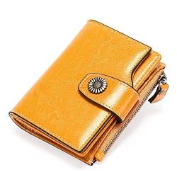ONDIAN Damen Geldbörse Leder-Geldbörse, Kurze RFID-Schutz-Mode-Clutch mit Schnallen-Clutch Geldbörse Damen Klein (Farbe : Gelb, Size : 12.5x10x2.5cm) von ONDIAN