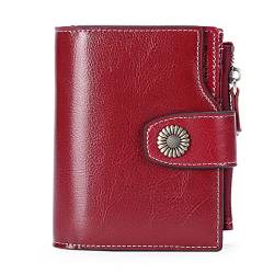 ONDIAN Damen Geldbörse Leder-Geldbörse, Kurze RFID-Schutz-Mode-Clutch mit Schnallen-Clutch Geldbörse Damen Klein (Farbe : Wine red, Size : 12.5x10x2.5cm) von ONDIAN