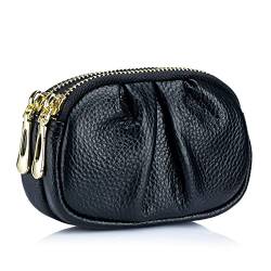 ONDIAN Geldbörse für Damen Portemonnaie Einfaches Leder Praktische Faltentasche mit Doppelreißverschluss Kleine Damengeldbörse (Farbe : Black, Size : 13x5x9.5cm) von ONDIAN