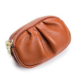 ONDIAN Geldbörse für Damen Portemonnaie Einfaches Leder Praktische Faltentasche mit Doppelreißverschluss Kleine Damengeldbörse (Farbe : Braun, Size : 13x5x9.5cm) von ONDIAN