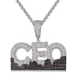 ONDIAN Halskette, City CEO Herren Custom Designer ICY Micro Pave 14K Weißton Rapper Style Bling Hip Hop Anhängerkette von ONDIAN
