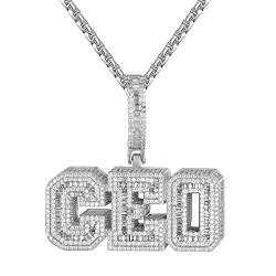 ONDIAN Halskette, Herren-Anhänger „CEO 3D Baguette Small 14K Weißton ICY“. von ONDIAN