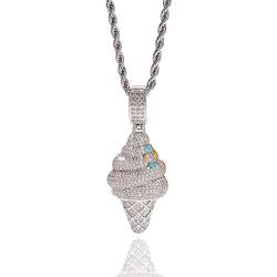 ONDIAN Halskette, Hip-Hop-Kette, vollständig vereist, Lab-Diamant, modische Eiscreme-Anhänger-Halskette für Männer und Frauen von ONDIAN