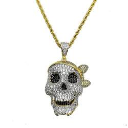 ONDIAN Halskette, Hip Hop Micro Paved AAA Zirkonia Ice Out Color Pirate Skull Anhänger Halskette für Männer Rapper Schmuck von ONDIAN