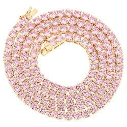 ONDIAN Halskette, rosafarbene CZ-Halskette, 14-karätiges Rosen-Finish, 4 mm Kette für Herren und Damen, 50,8 cm von ONDIAN